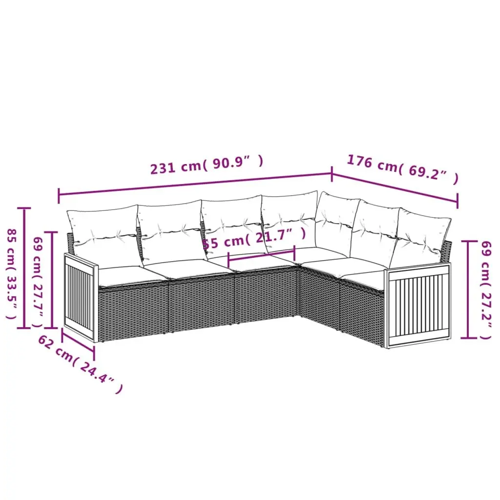 Garden Sofa Set PE Rattan 6 Piece Modular Outdoor Furniture Grey