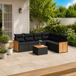 7 Piece Outdoor Patio Sofa Set with Cushions in Black