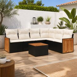 Modular 7 Piece Black Garden Sofa Set with Cushions