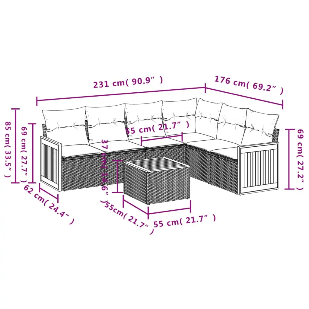 7 Piece Outdoor Garden Sofa Set with Cushions