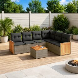 Durable 7 Piece Garden Sofa Set with Grey Cushions