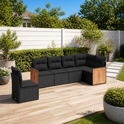 Durable 6 Piece Garden Sofa Set in Black Poly Rattan