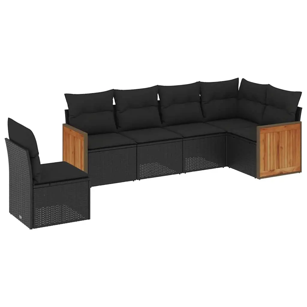 Garden Sofa Set PE Rattan 6 Piece Outdoor Furniture Black