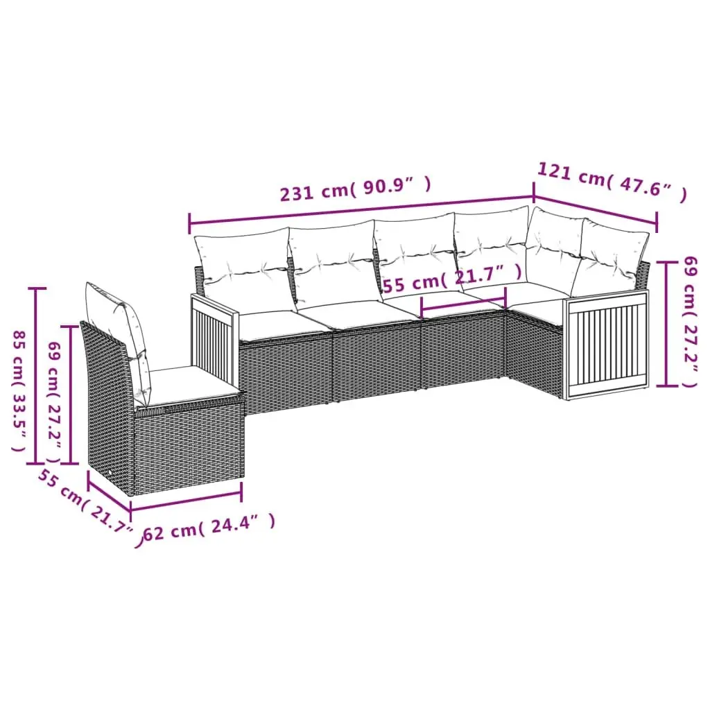 6-Piece Modular Garden Sofa Set with Cushions