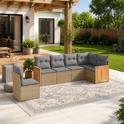 Beige 6-Piece Modular Outdoor Sofa Set with Cushions