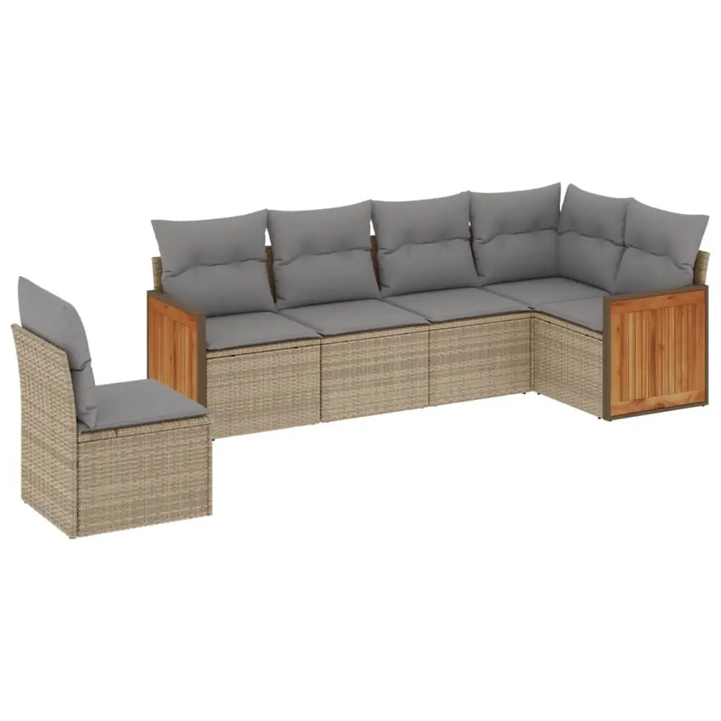Beige 6-Piece Modular Outdoor Sofa Set with Cushions