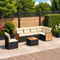7 Piece Modular Black Poly Rattan Garden Sofa Set
