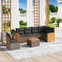 Durable 7 Piece Outdoor Garden Sofa Set with Grey Cushions