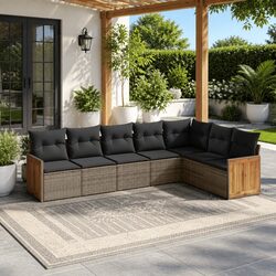 Premium 7 Piece Outdoor Sofa Set with Grey Rattan