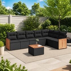 Sturdy 8-Piece Garden Sofa Set with Cushions in Black