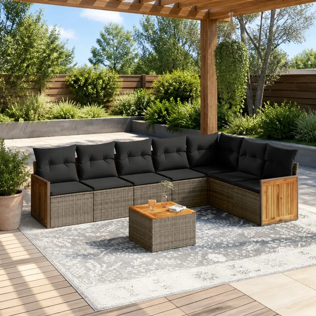 Garden Sofa Set PE Rattan 8 Piece Outdoor Furniture Grey with Cushions
