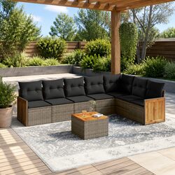 Durable 8 Piece Garden Sofa Set with Grey Cushions