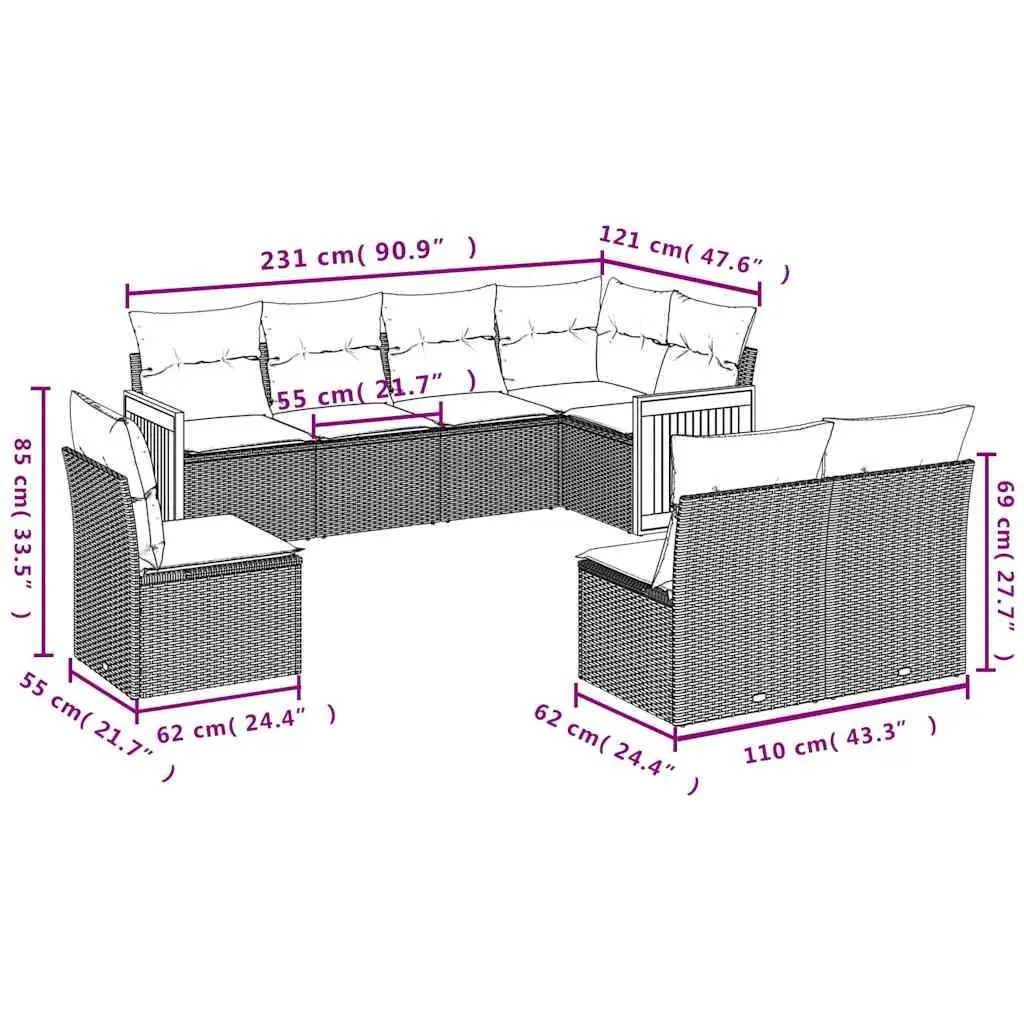 8-Piece Modular Outdoor Sofa Set in Black