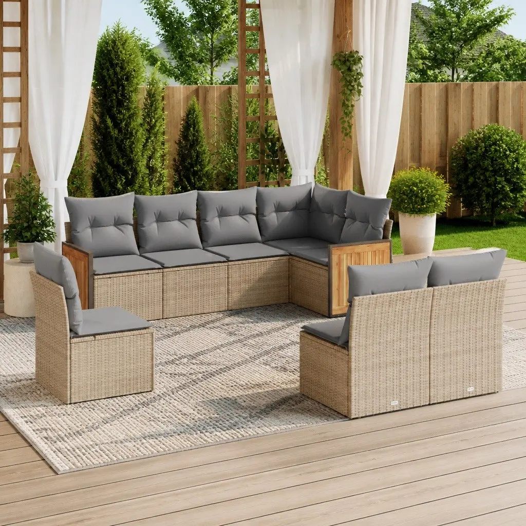 Beige 8-Piece Modular Patio Sofa Set with Cushions