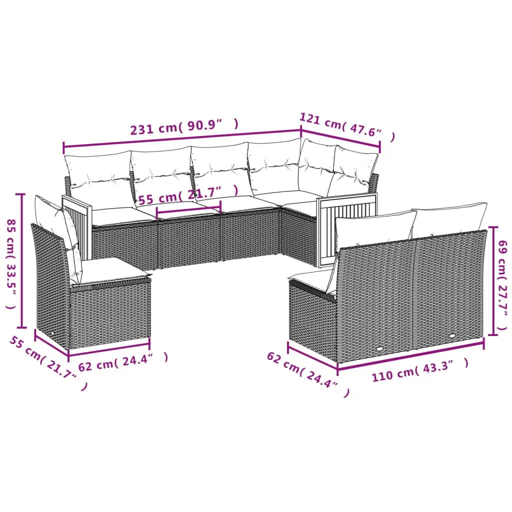 Beige 8-Piece Modular Patio Sofa Set with Cushions