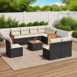 Stylish 9 Piece Black Garden Sofa Set with Cushions