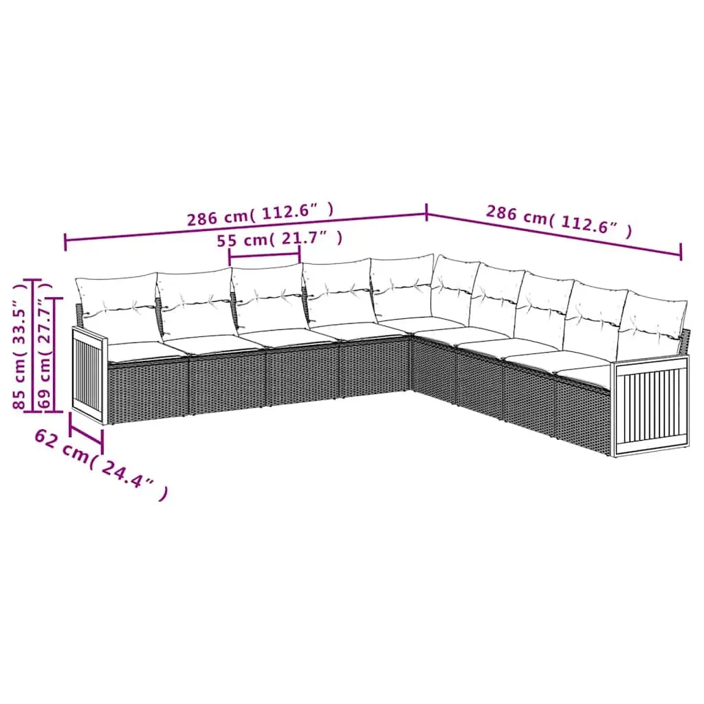 9-Piece Modular Black Garden Sofa Set for Outdoor Use