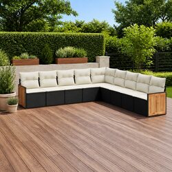 Black 9 Piece Outdoor Sofa Set with Cushions