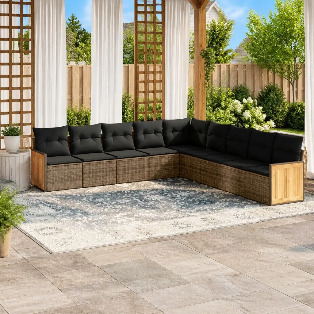 Modular 9 Piece Garden Sofa Set in Grey Poly Rattan