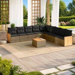 Sturdy 10-Piece Grey Poly Rattan Garden Sofa Set