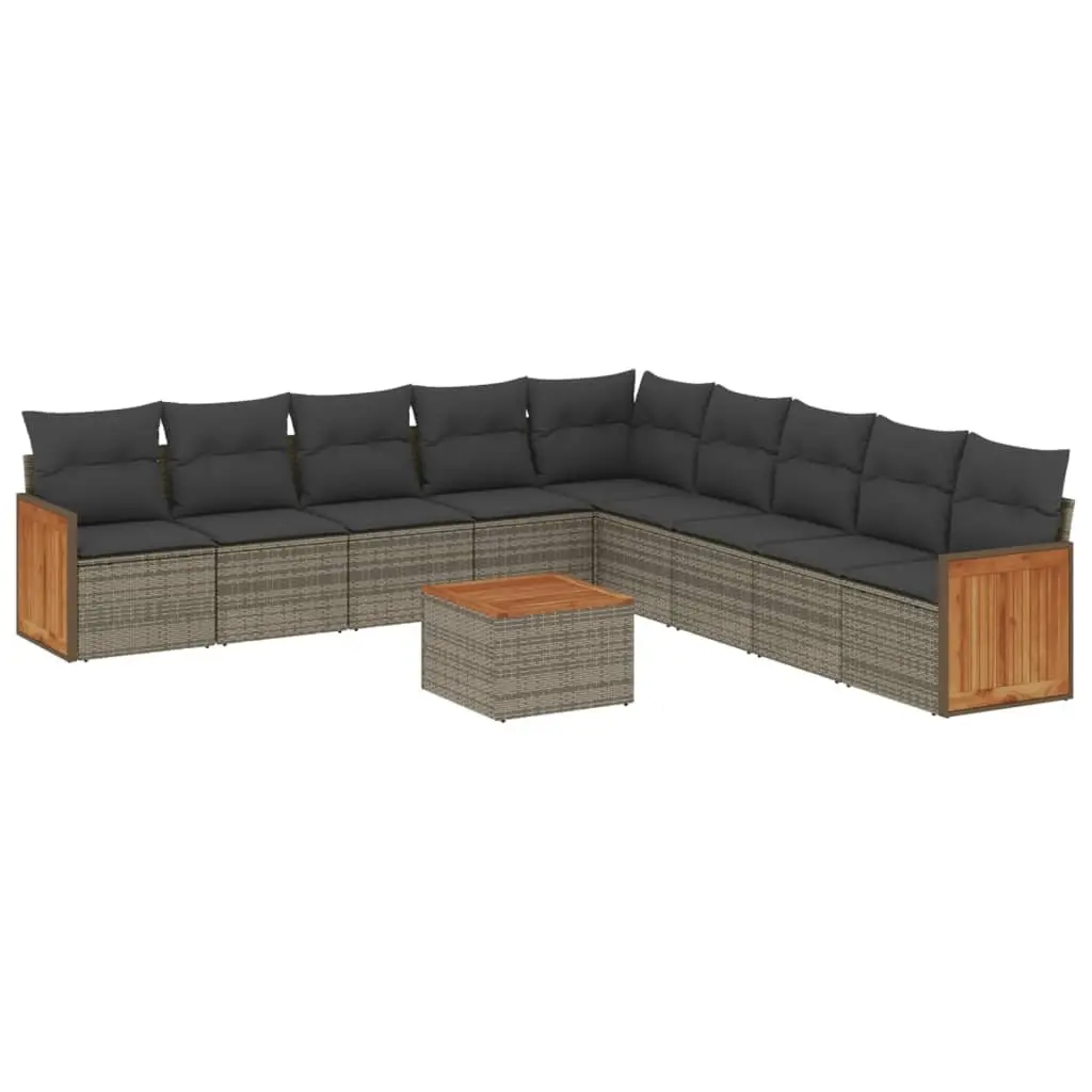 Garden Sofa Set PE Rattan 10 Piece Grey Outdoor Furniture with Cushions