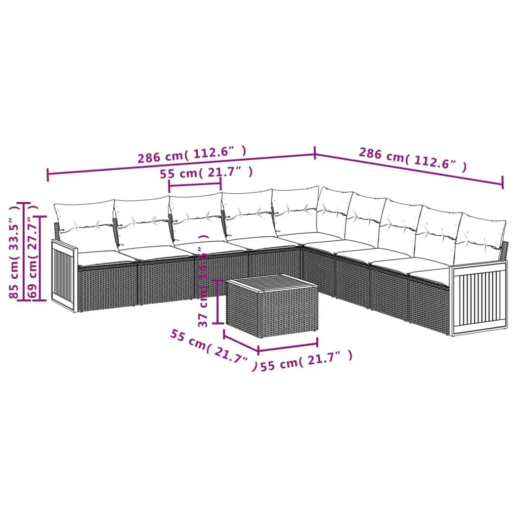 Garden Sofa Set PE Rattan 10 Piece Grey Outdoor Furniture with Cushions