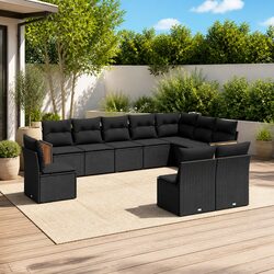 10-Piece Modular Garden Sofa Set in Black Poly Rattan