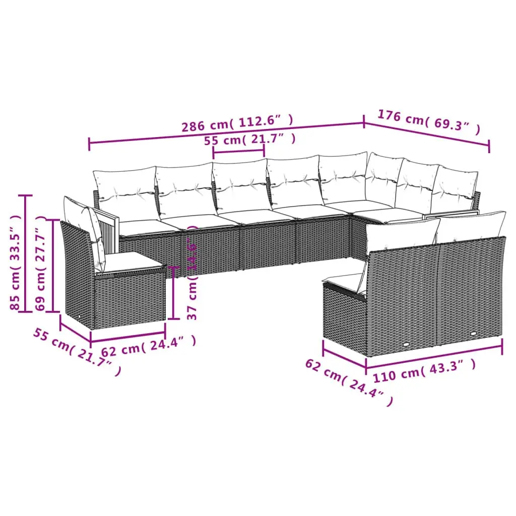 Beige Modular 10-Piece Garden Sofa Set with Cushions