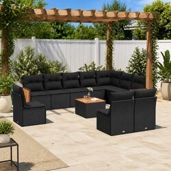 Premium 11 Piece Garden Sofa Set with Cushions - Black Rattan