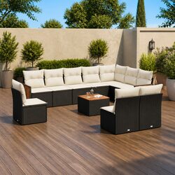 11-Piece Black Poly Rattan Garden Sofa Set with Cushions