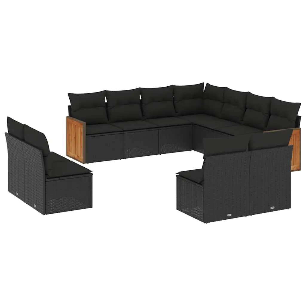 11 Piece Outdoor Garden Sofa Set in Black