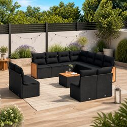 12 Piece Black Modular Garden Sofa Set for Outdoor Comfort