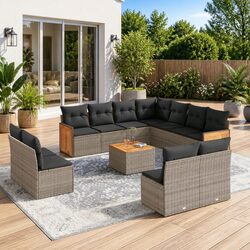 Modular 12 Piece Grey Rattan Garden Sofa Set