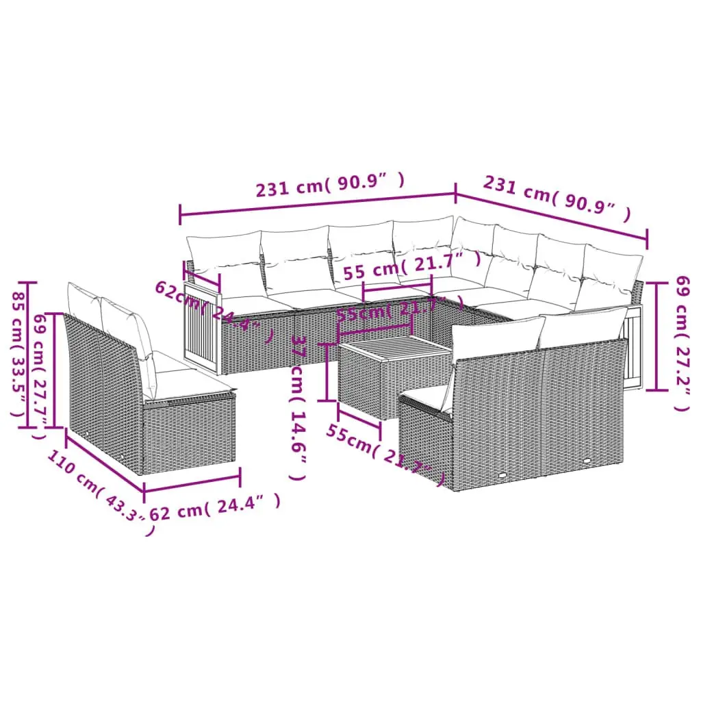 Modular 12 Piece Grey Rattan Garden Sofa Set