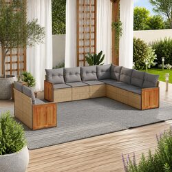 Modular 9-Piece Outdoor Rattan Sofa Set with Cushions