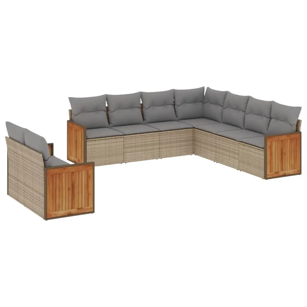 Modular 9-Piece Outdoor Rattan Sofa Set with Cushions