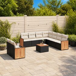 Premium 10 Piece Black Rattan Outdoor Sofa Set with Cushions