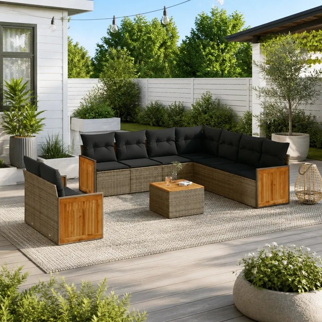 Garden Sofa Set PE Rattan 10 Piece Modular Outdoor Furniture Grey