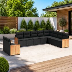 Premium 10 Piece Black Poly Rattan Garden Sofa Set