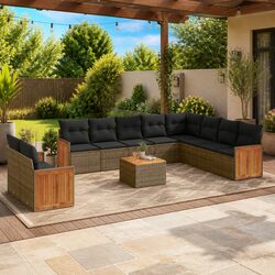 11-Piece Grey Poly Rattan Garden Sofa Set for Outdoor Living