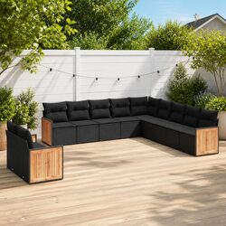 11-Piece Outdoor Garden Sofa Set in Black Poly Rattan