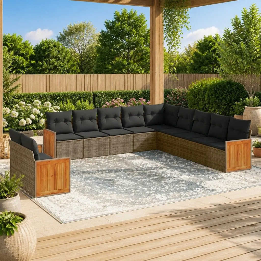 Modular 11-Piece Garden Sofa Set with Grey Cushions