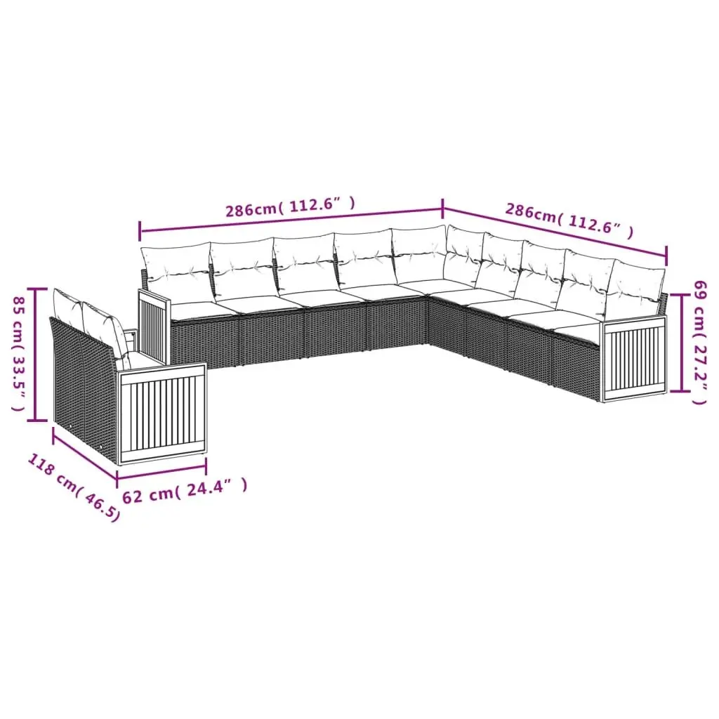 Modular 11-Piece Garden Sofa Set with Grey Cushions