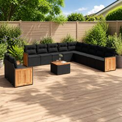 Premium 12 Piece Outdoor Garden Sofa Set Black Rattan