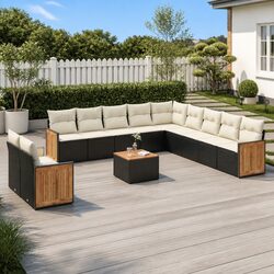 12 Piece Black Modular Patio Furniture Sofa Set