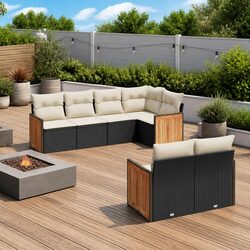Modular 7-Piece Black Poly Rattan Garden Sofa Set