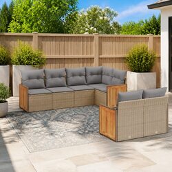7-Piece Modular Garden Sofa Set with Beige Cushions