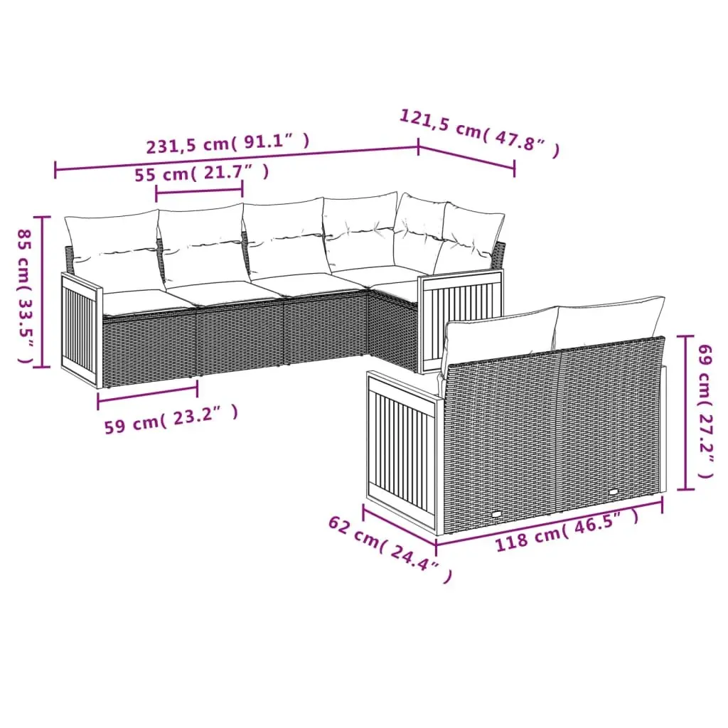 7-Piece Modular Garden Sofa Set with Beige Cushions