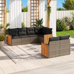 Durable 7 Piece Grey Rattan Garden Sofa Set with Cushions