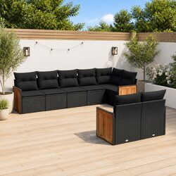 8-Piece Modular Garden Sofa Set with Cushions - Black